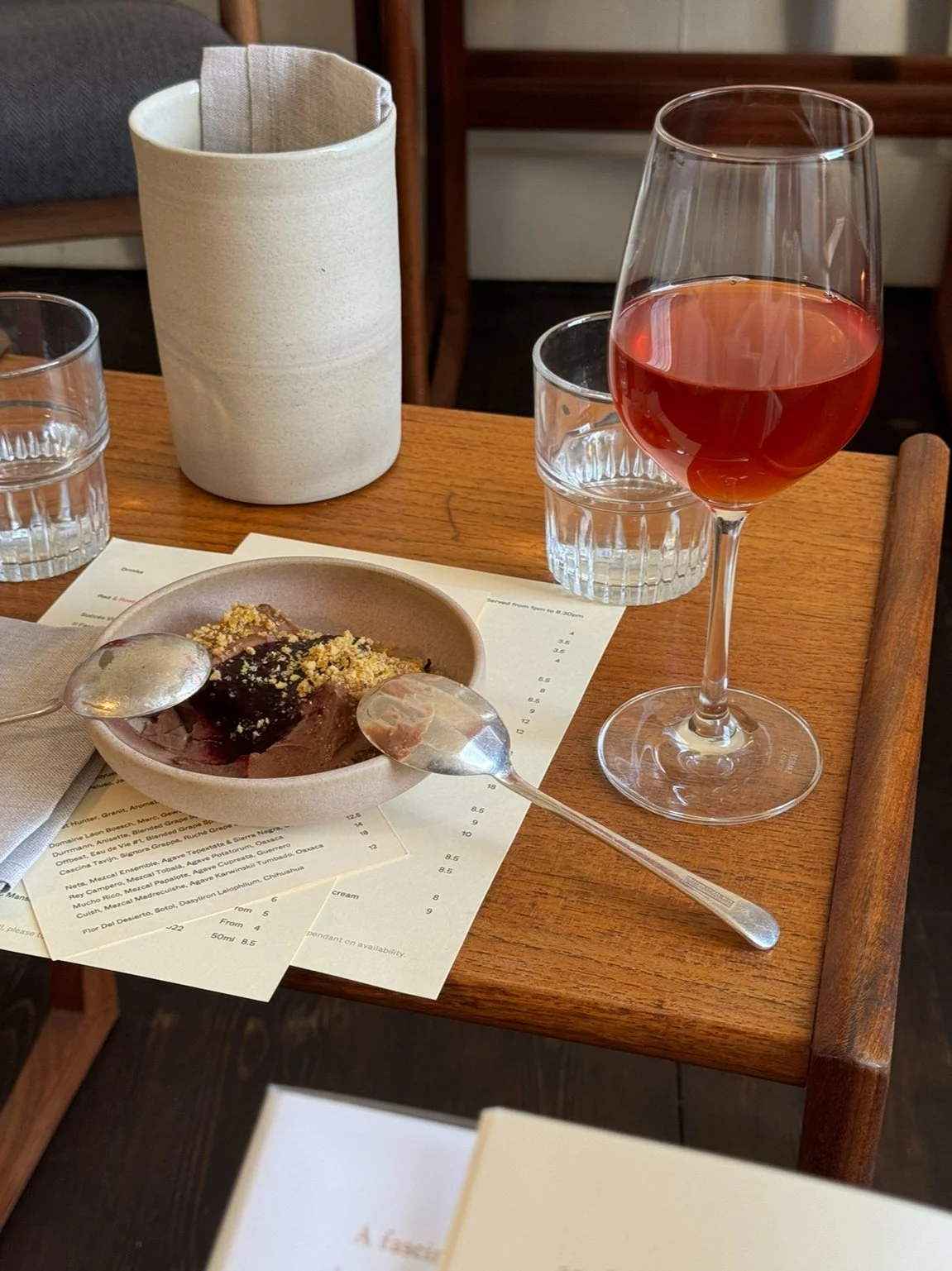 Glass of rose and chocolate mousse