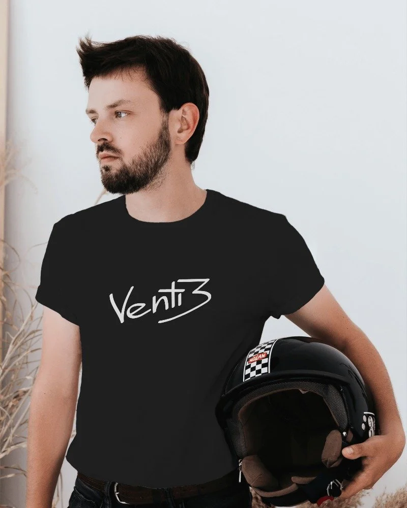Venti white black shirt model.jpg