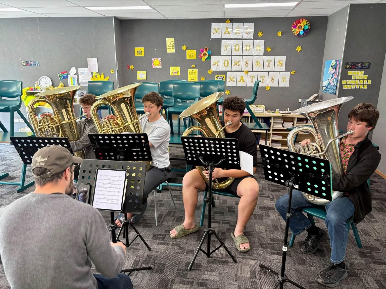 Great fun working with the National Secondary Schools brass band tuba sections today in Christchurch. 🎺

Mega sounds and some awesome teamwork from these lads.

If you&rsquo;re in Christchurch, check them out in concert this weekend. It&rsquo;s goin