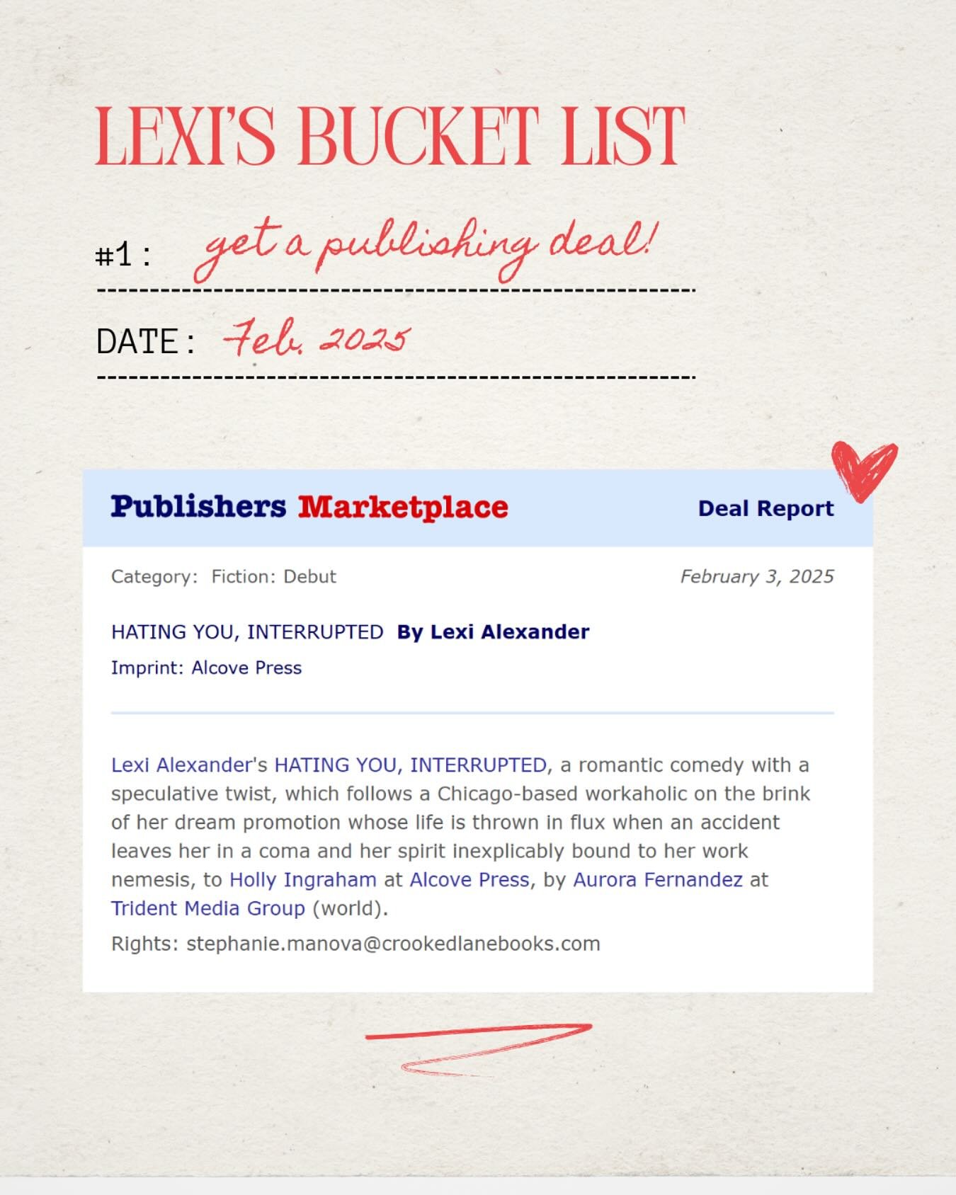 Big News Incoming&hellip; 👻📖

I am beyond excited to share that HATING YOU, INTERRUPTED&mdash;my debut rom-com&mdash;is officially happening!! Coming from Alcove Press, this book my ultimate bucket list come true.

A labor of love, chaos and lots o