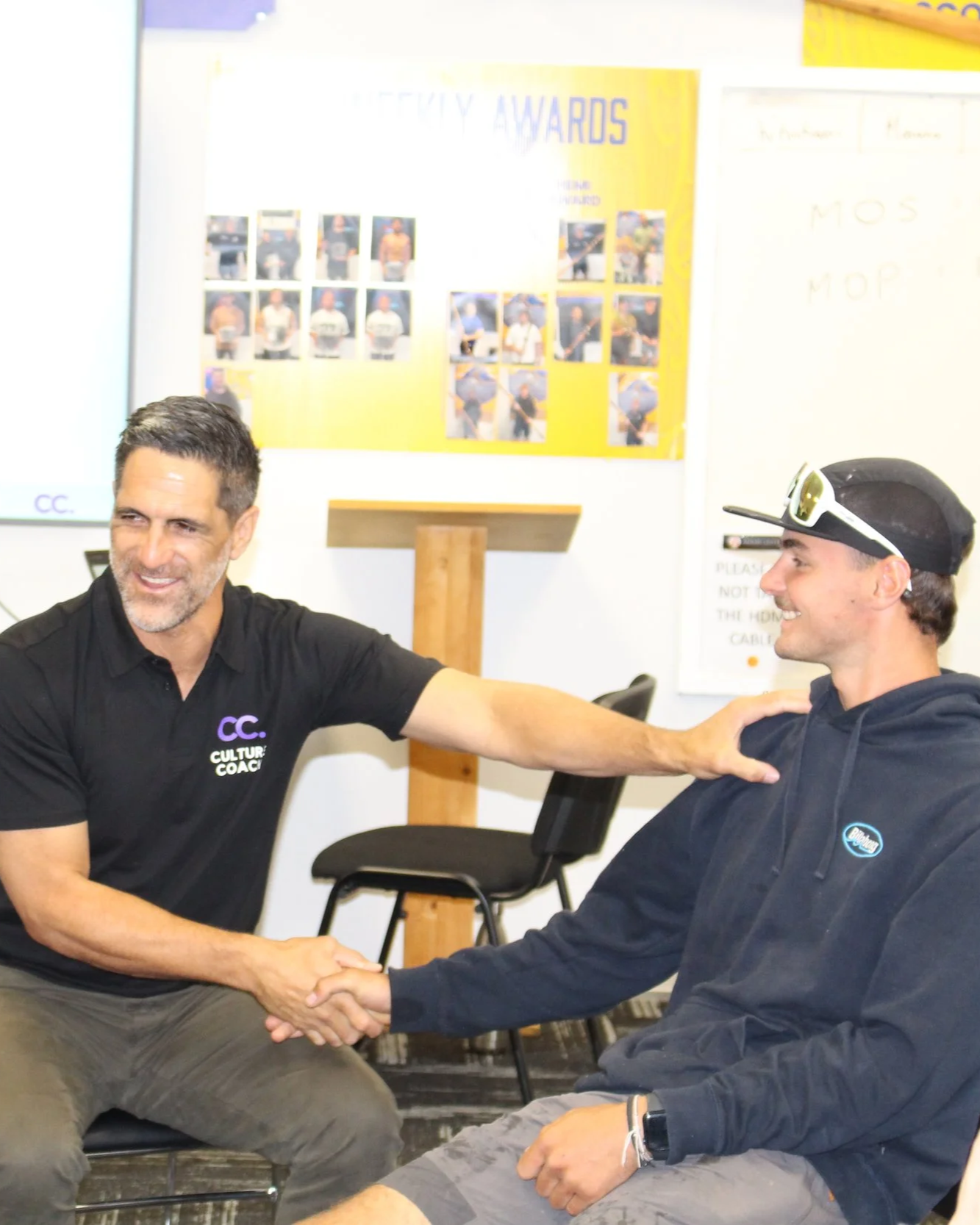 Chad Tuoro, Culture Coach NZ, working with a leader during a team culture coaching session