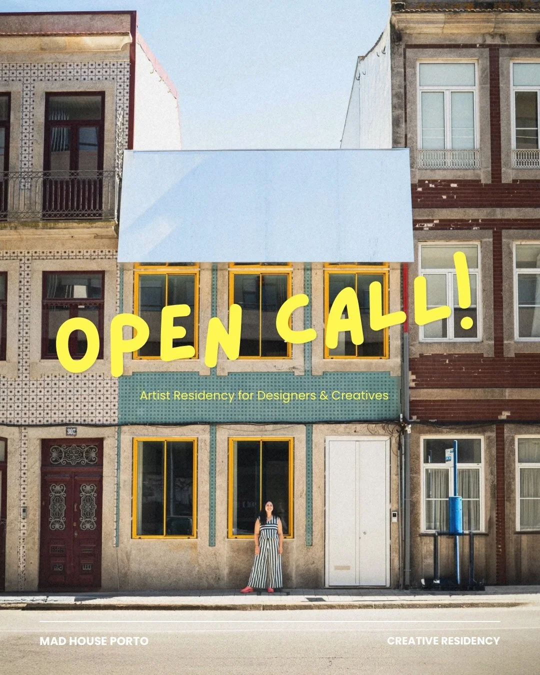 ✦ OPEN CALL! ✦

Introducing the MAD House Creative Residency in Porto, Portugal!

A creative residency for artists, designers, makers &amp; creative practitioners looking for time and space to develop their work.

Stay for 1&ndash;3 months and live, 