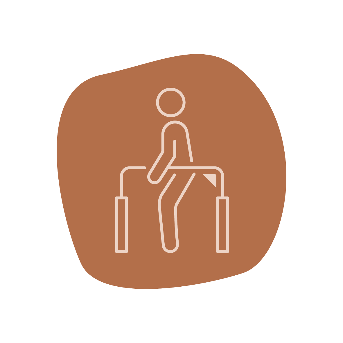 Line art illustration of a person sitting on a park bench with a brown abstract background.
