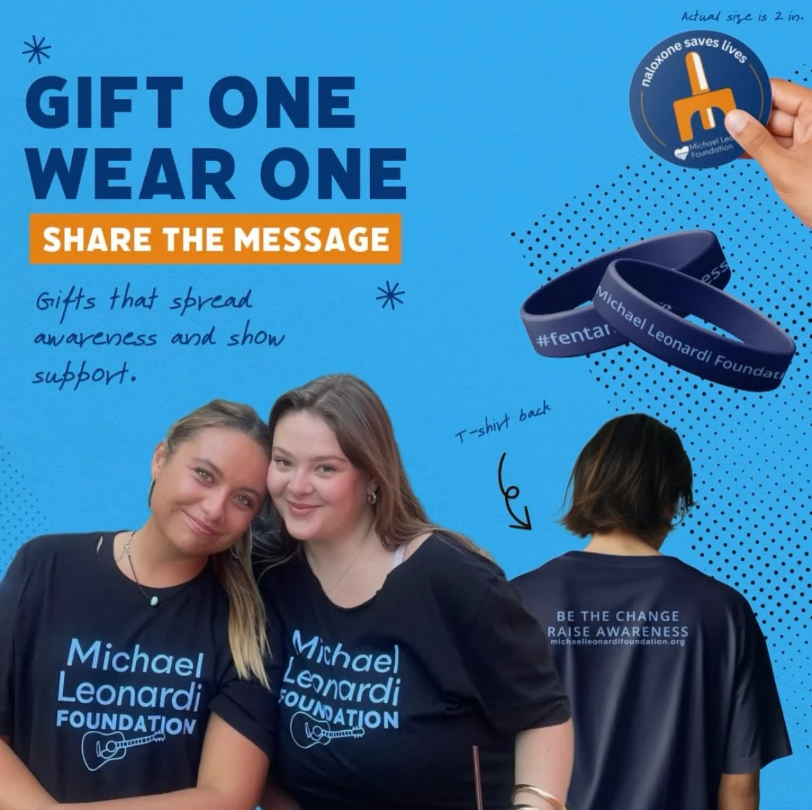 Wear our message. Share the mission. 💜

Our Michael Leonardi Foundation front-and-back printed t-shirt is a meaningful way to spark conversations, raise awareness, and help protect our community. Every shirt worn and every wristband shared keeps the