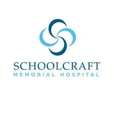 The logo for Schoolcraft Memorial Hospital, featuring a stylized blue swirl design and the hospital's name.