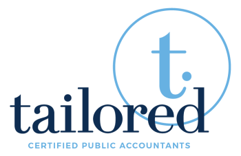 Logo of Tailed Certified Public Accountants with a blue circle and the word 't' inside, and the company name 'tailored' with the tagline 'CERTIFIED PUBLIC ACCOUNTANTS' below.