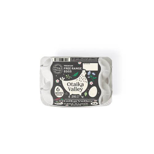A 6 pack of Otaika Valley Free Range Eggs, mixed size
