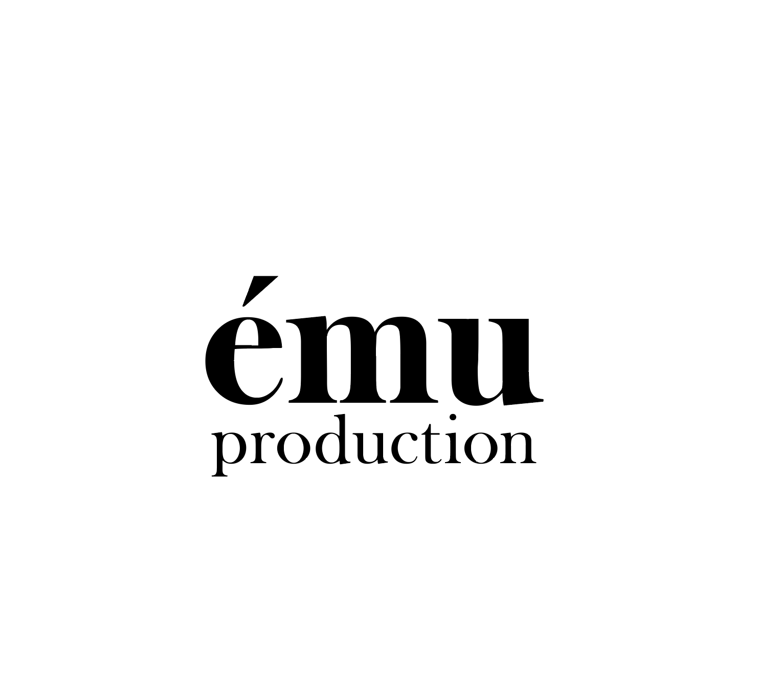 黒い文字で「ému production」と書かれたロゴデザイン