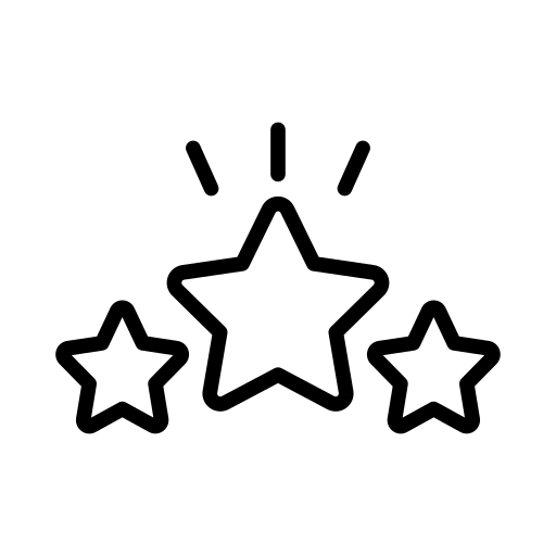 Three stars with one larger star in the center and lines above it.