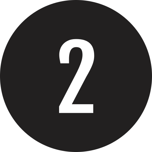 Black circular sign with a white number 2 in the center.