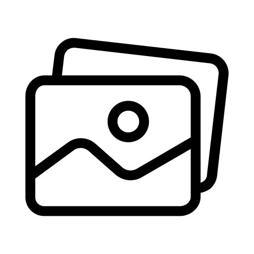 Icon of two stacked photos with a mountain and a circle representing a landscape and sun.