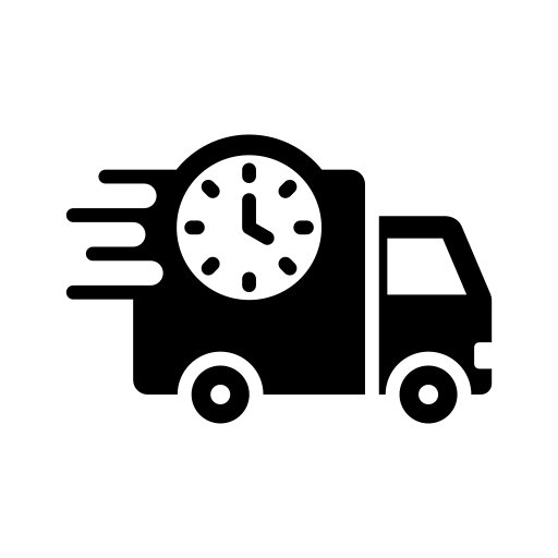 Icon of a delivery truck with a clock showing quick delivery.