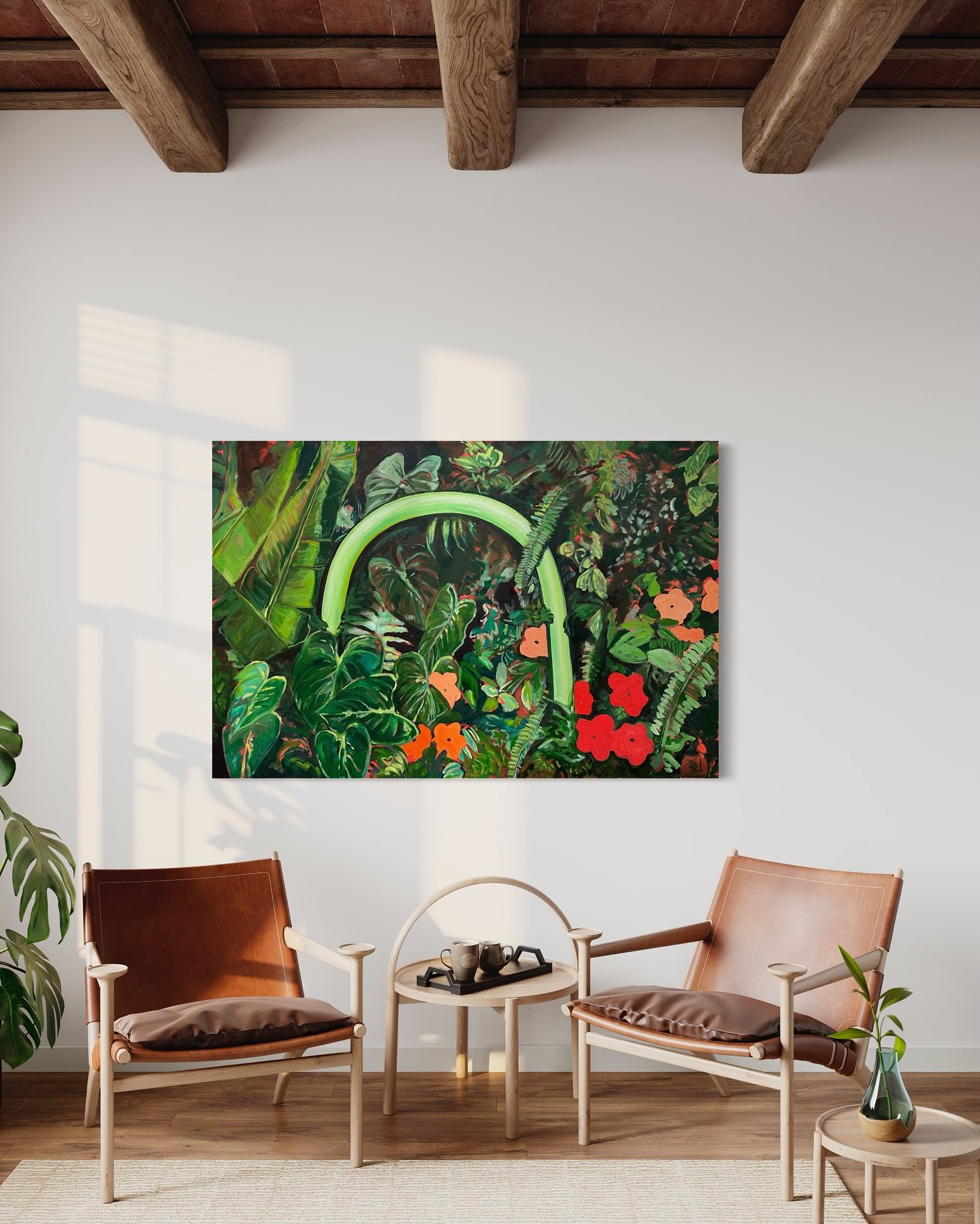 Into the jungle 🌿🐍 This painting was commissioned by a client who wanted custom elements hidden throughout the piece! There&rsquo;s tiny little symbols and meaningful messages scattered like a secret message only they know about 😉

What meaningful