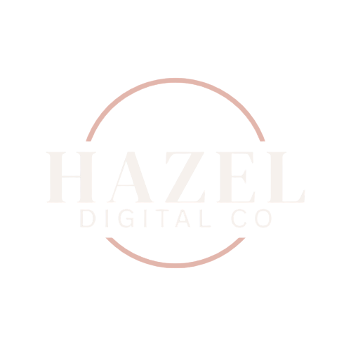 Logo of Hazel Digital Co with pink semi-circle and text on a black background.