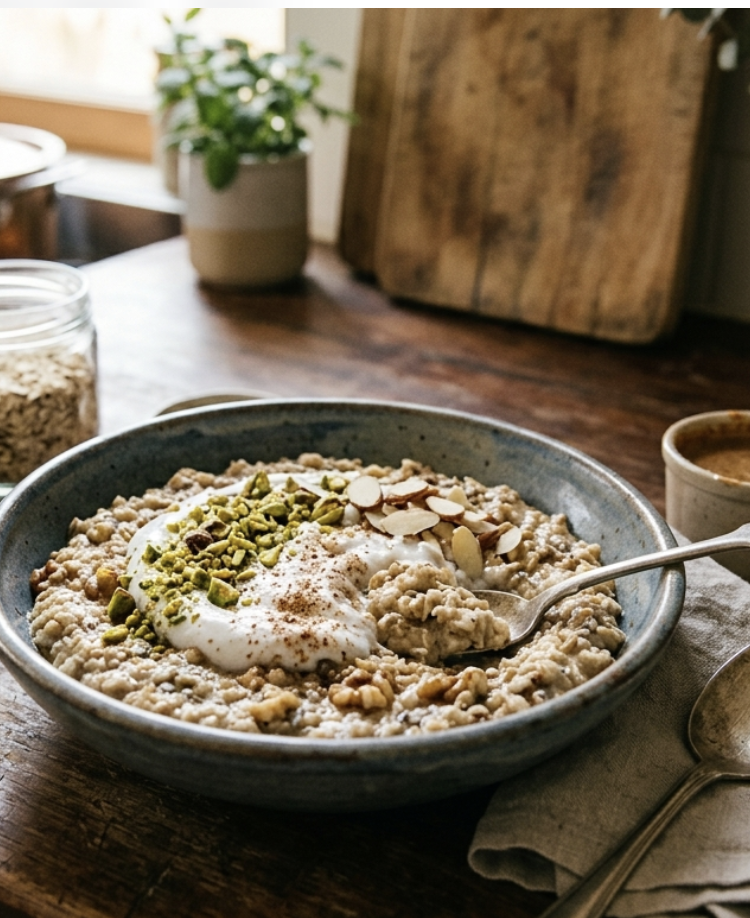 bowl of porridge eith nuts