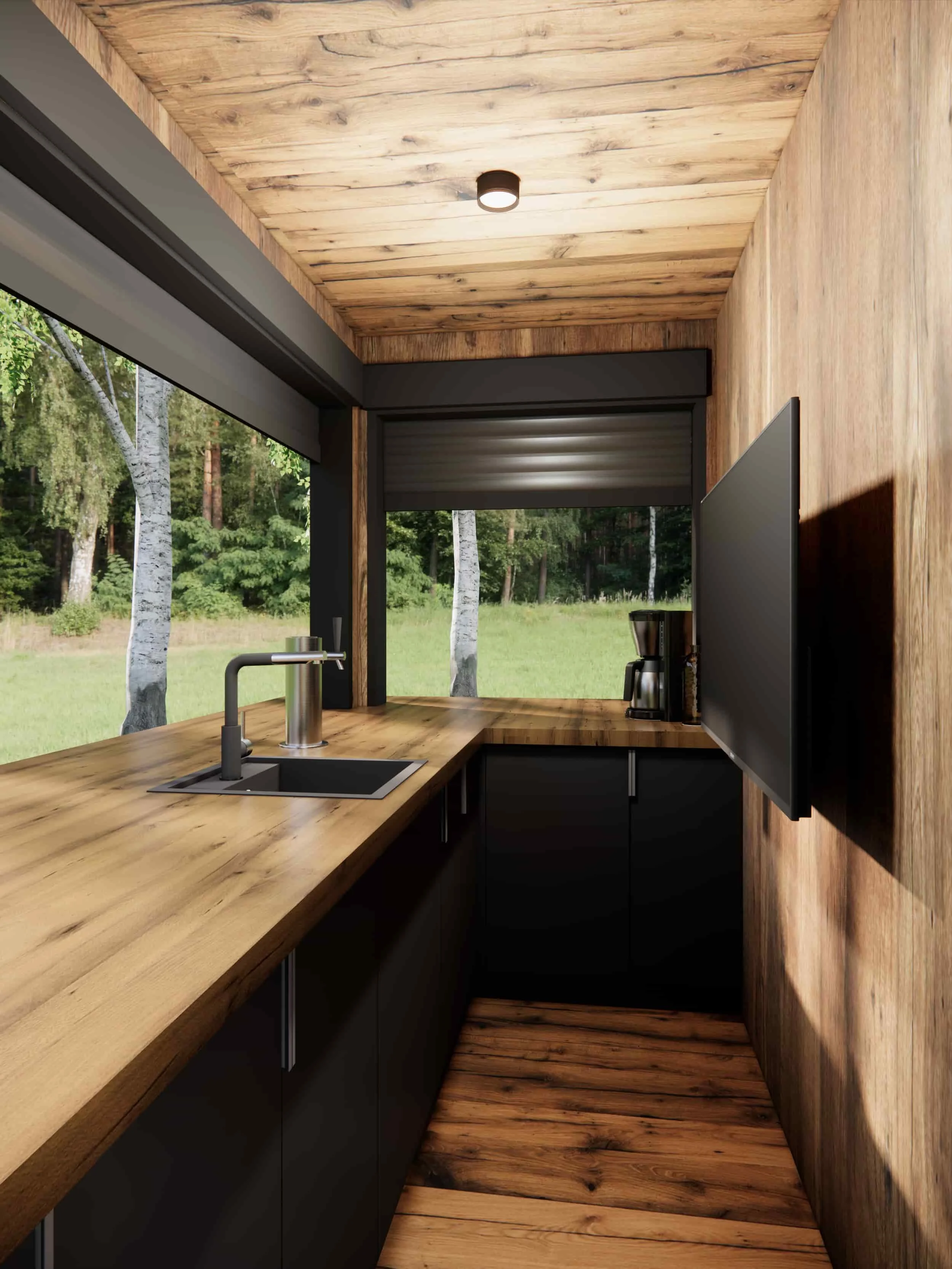 Backyard outdoor bar built for garden upgrades and outdoor living, offering a modular structure similar to a compact home build