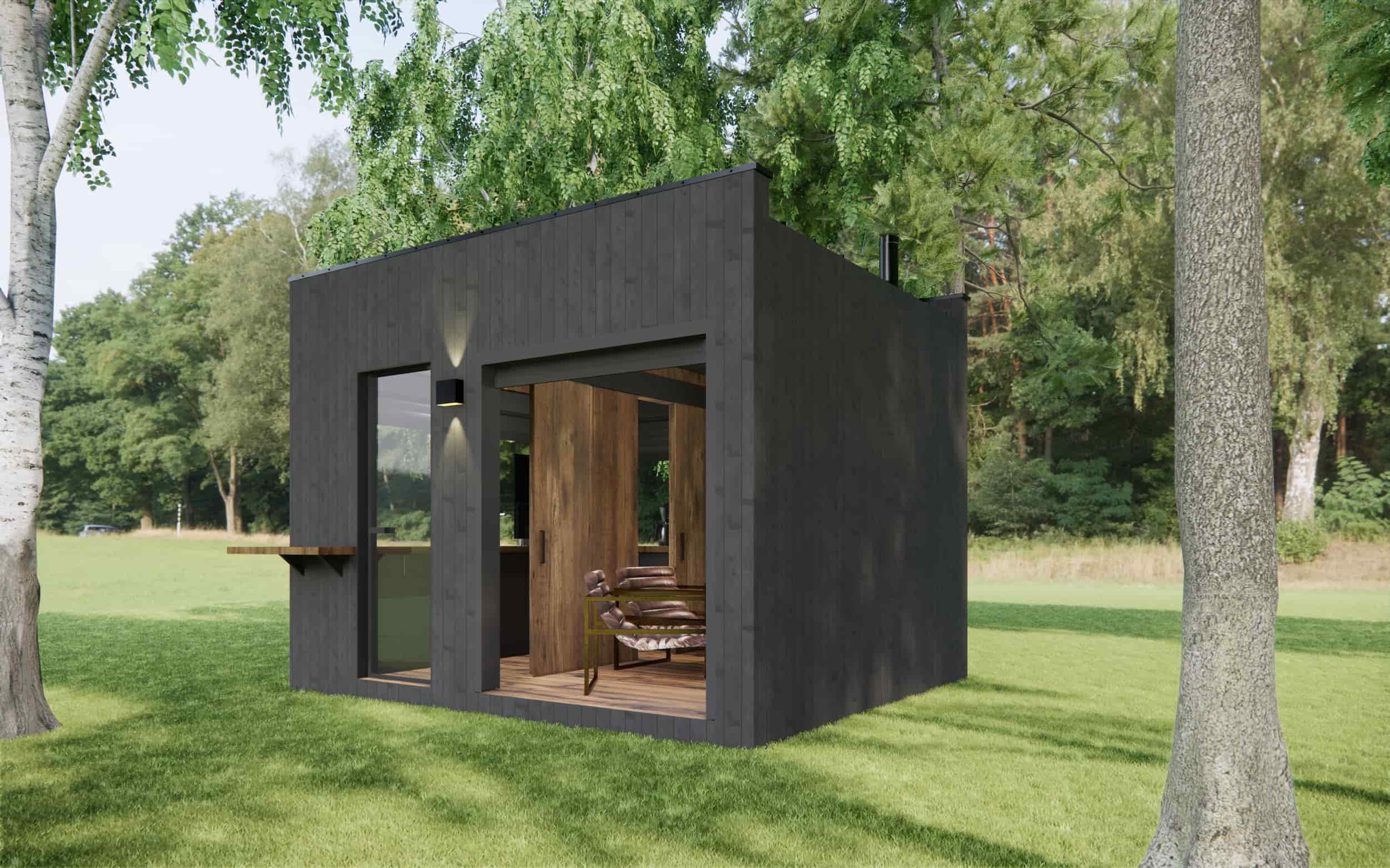 Backyard outdoor bar inspired by tiny home architecture, designed for entertaining and outdoor living upgrades