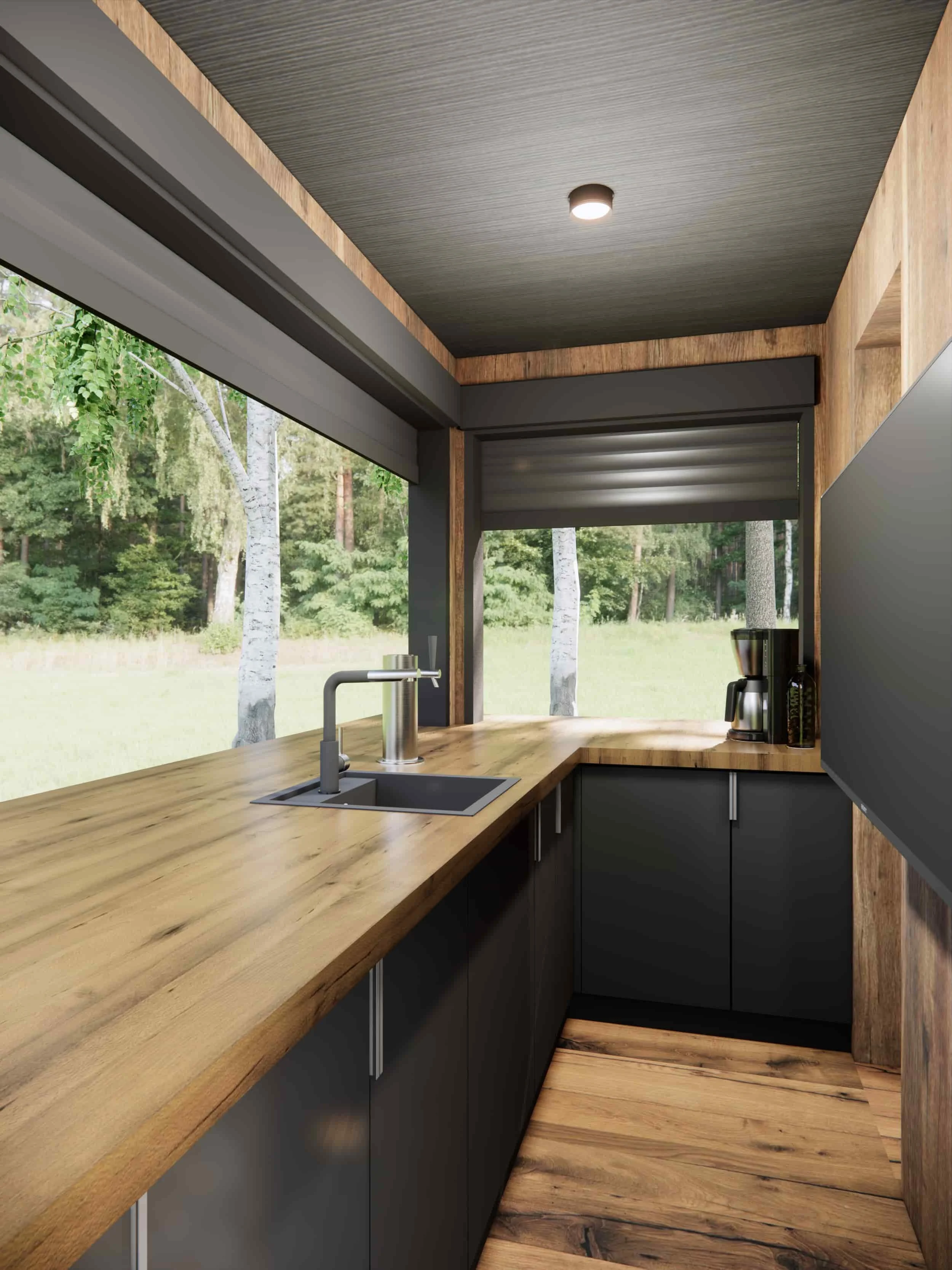 Outdoor bar structure designed for backyard entertaining and outdoor living, suitable for garden upgrades and home builds