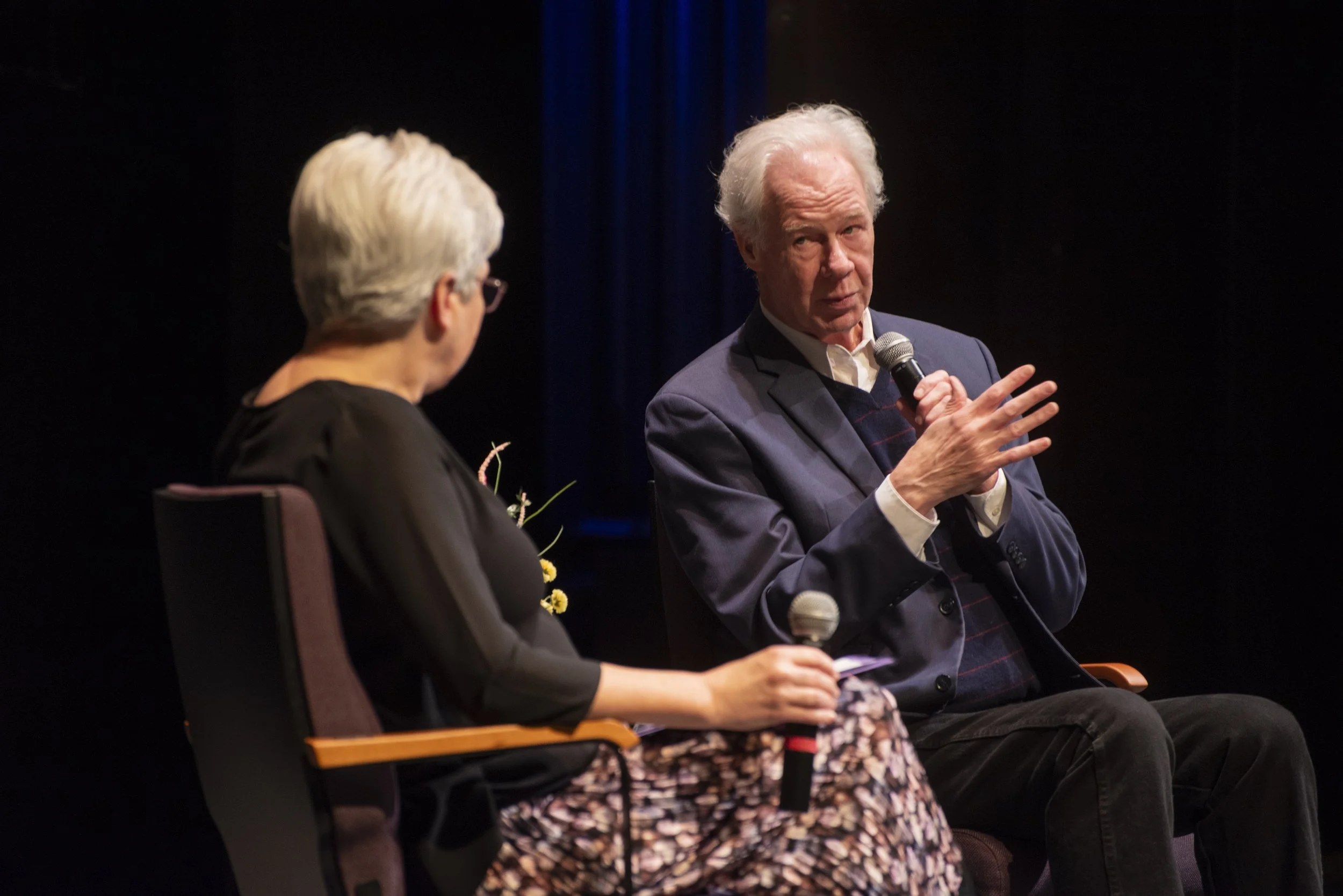 President Rebecca Soltzfus (left) and Martin Doblemeier discussed themes of the film and answered questions from the audience.