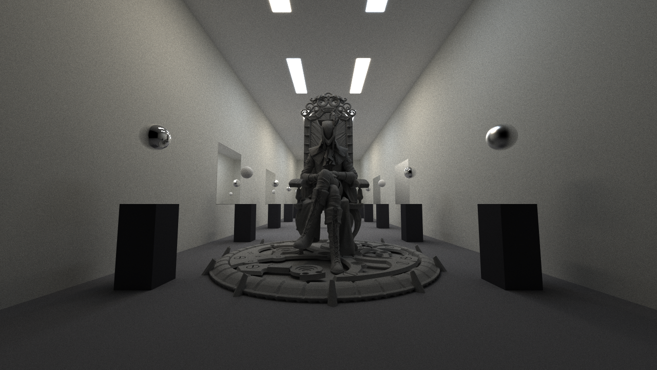 CUDA path traced interior featuring Lady Maria, reflective materials, and depth lighting