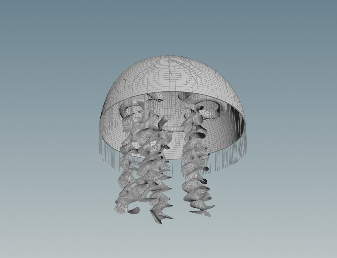 Procedural Houdini jellyfish with simulated bell, arms, organs and tentacles