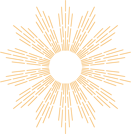 Illustration de rayons orange autour d'un cercle central vide, évoquant un soleil stylisé.
