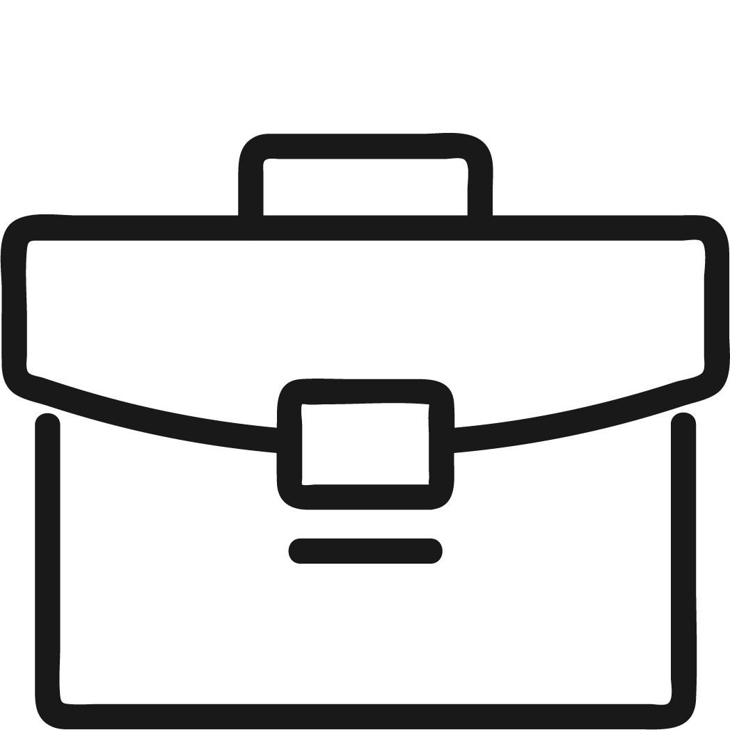 Black and white line drawing of a briefcase icon.