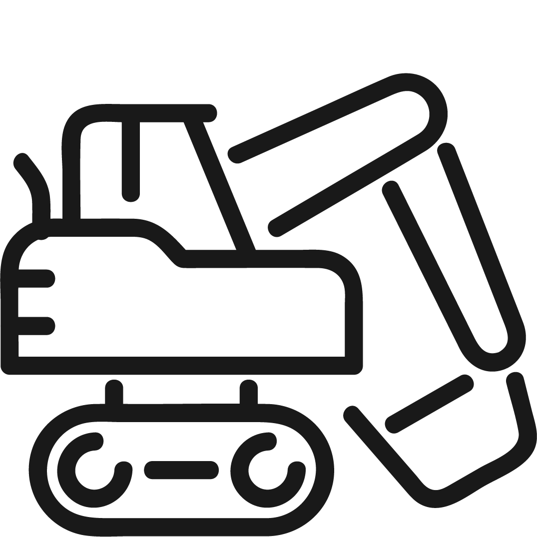 Icon of an excavator with tracks and arm