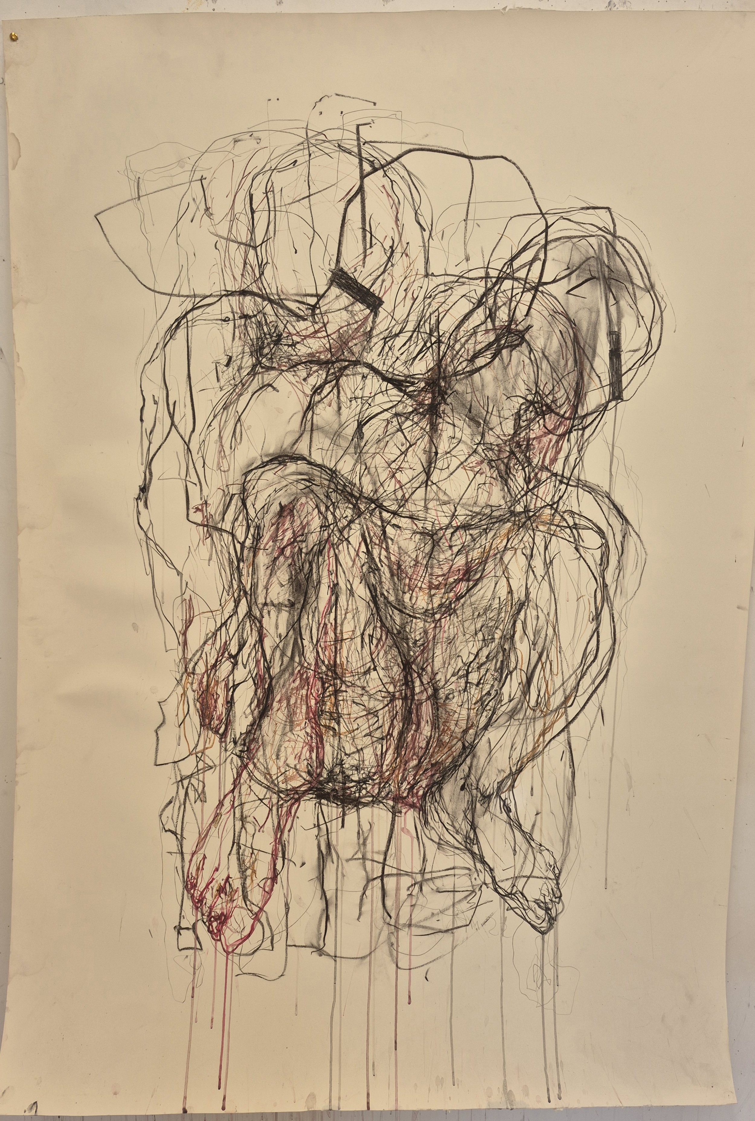 145 | Two crouched figures with blindspots (large drawing) | 2022