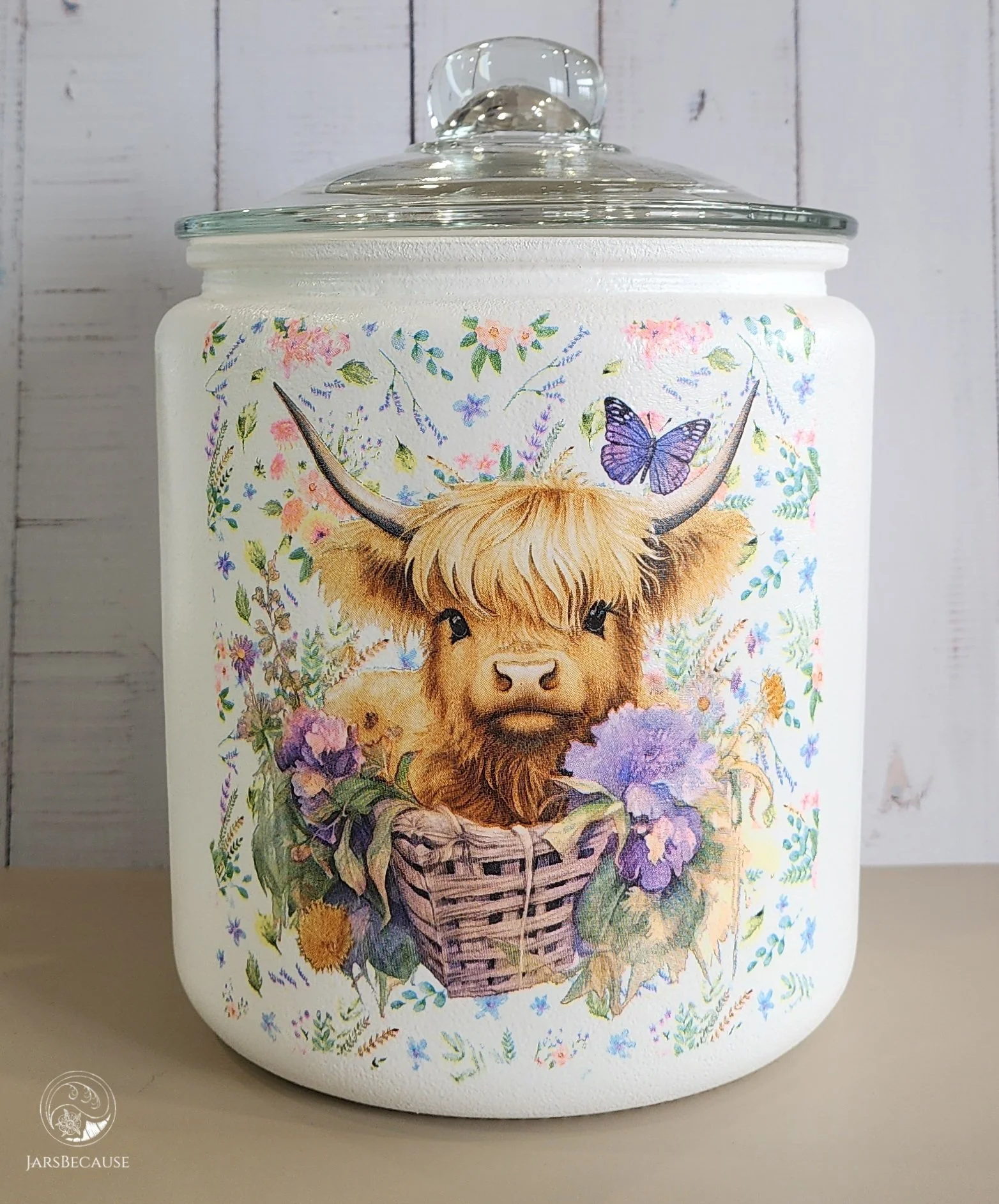 Large Decoupage Jar - Highland Cow and Butterfly - JarsBecause.jpg