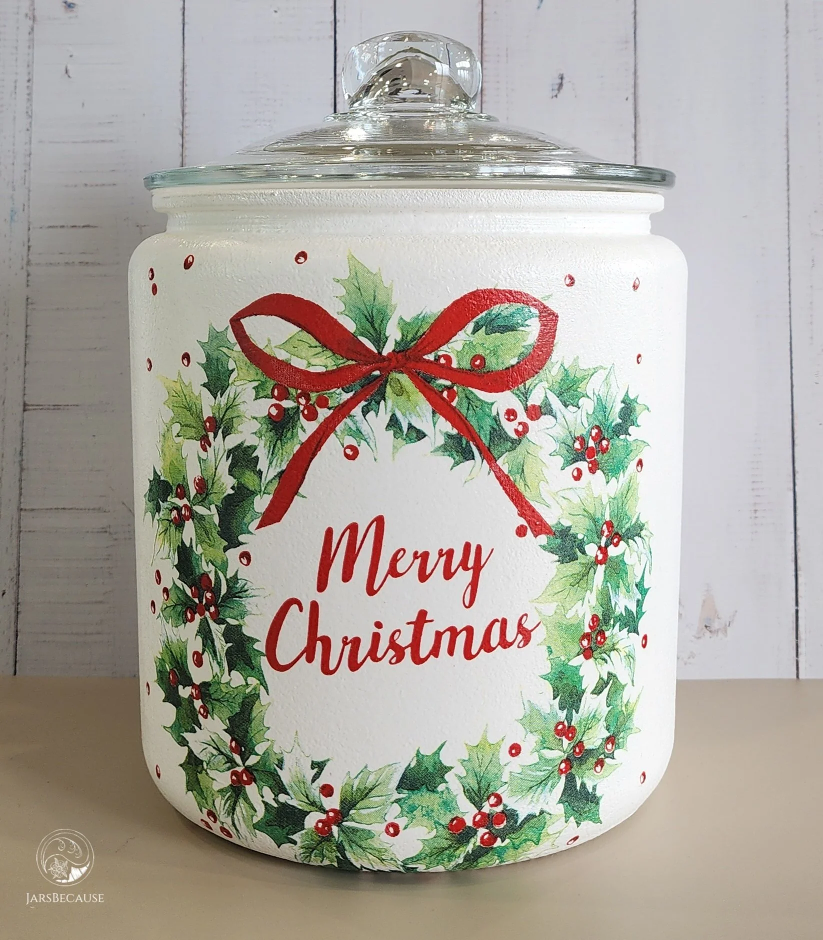Large Decoupage Jar - Christmas Wreath - JarsBecause.jpg