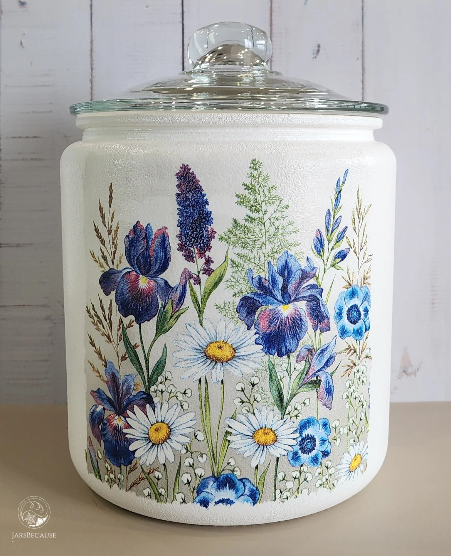 Large Decoupage Jar - Blue Flowers - JarsBecause.jpg