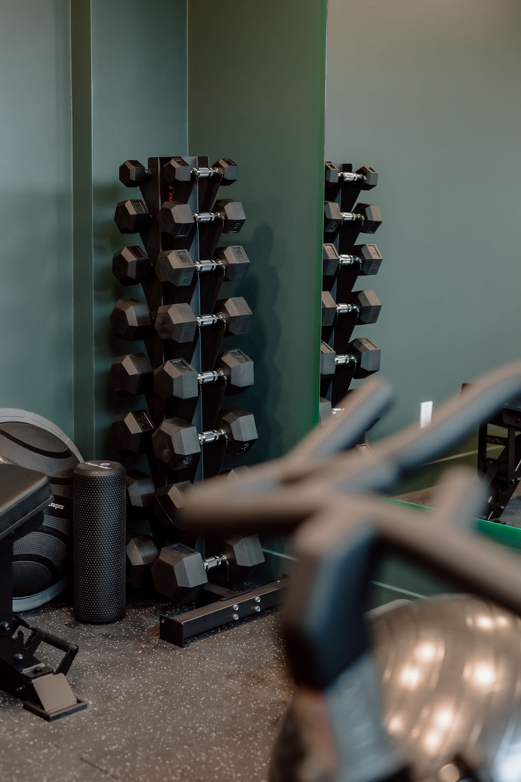 A green gym with weights