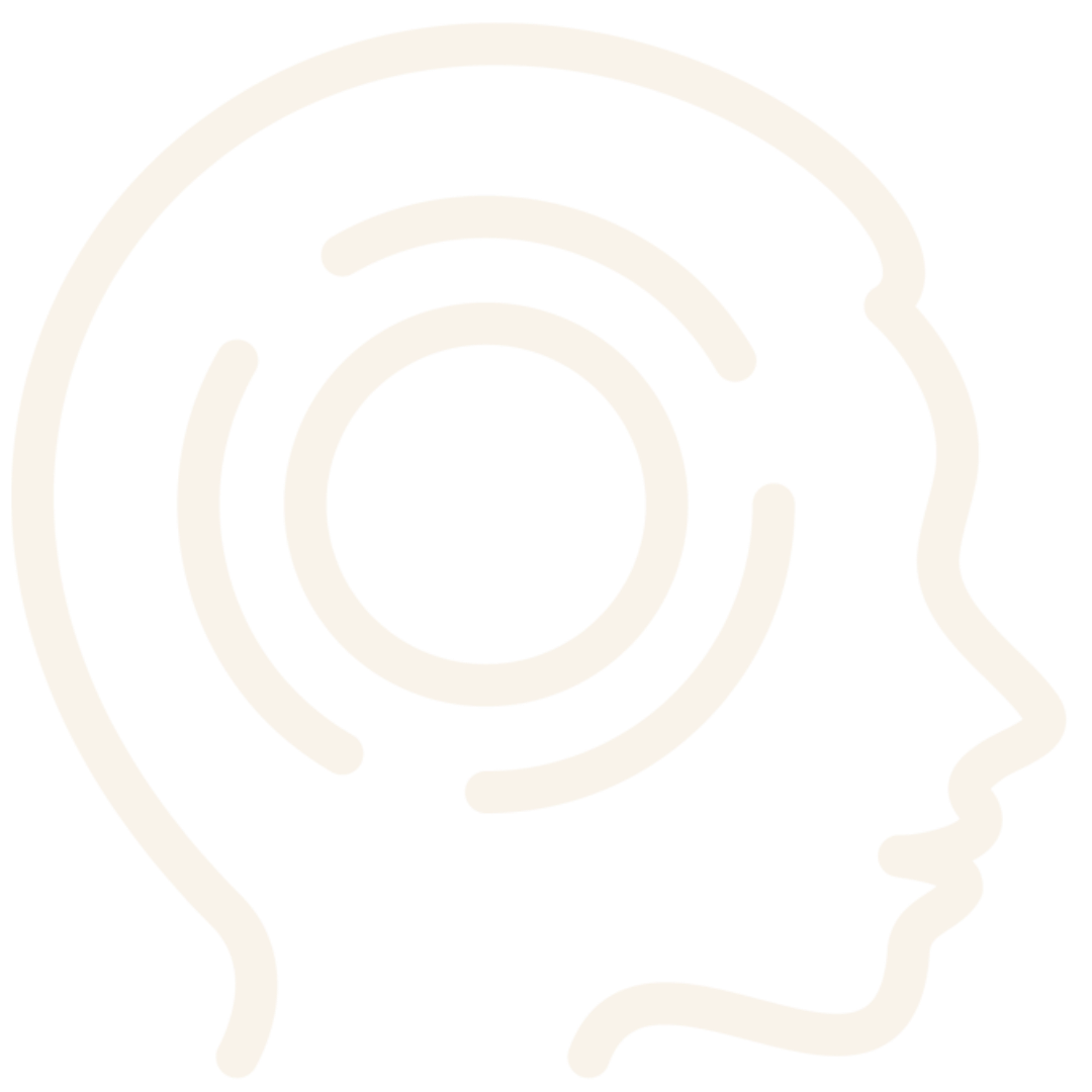 Outline of a human head with concentric circles inside, representing a head with brain or thought processes.