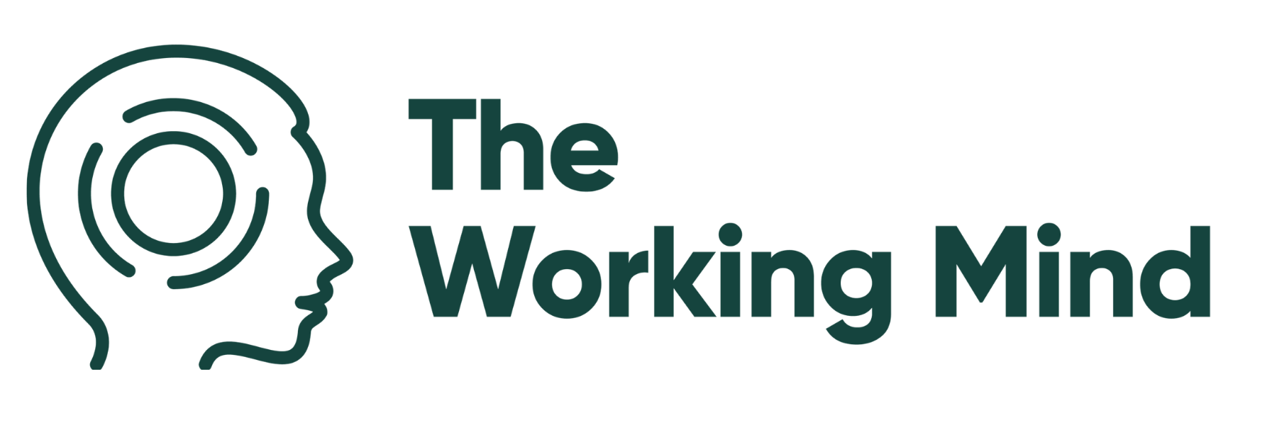 Logo featuring a stylized human head with spiral lines inside, next to the text "The Working Mind".