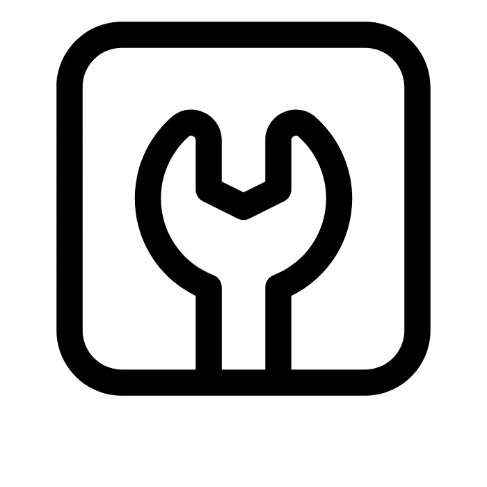 Geometric drawing of an outline square with sections divided by vertical, horizontal, and half circle lines.