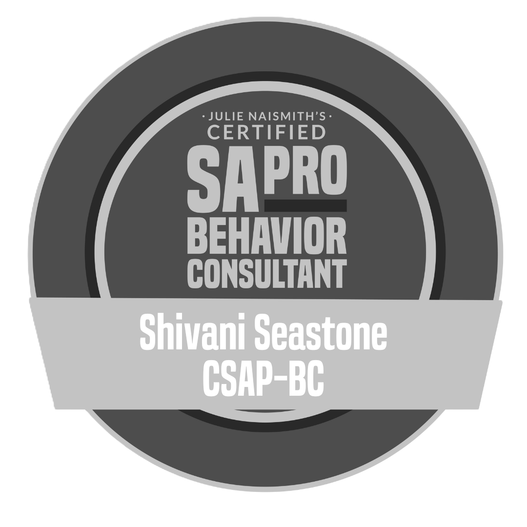 Certification badge for Shivani Seastone as a certified separation anxiety behavior consultant
