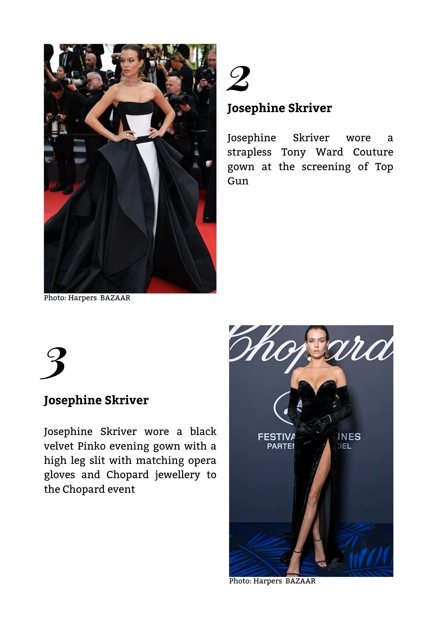 A woman wearing a black velvet gown with a high slit at a red carpet event, posing with her hands on her hips, surrounded by photographers and other attendees.