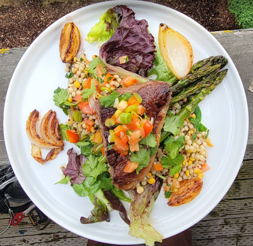 Grilled Steak with seasonal veggies 