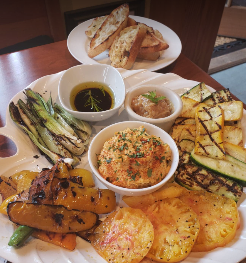 Grilled Veggie and scratch made dip platter