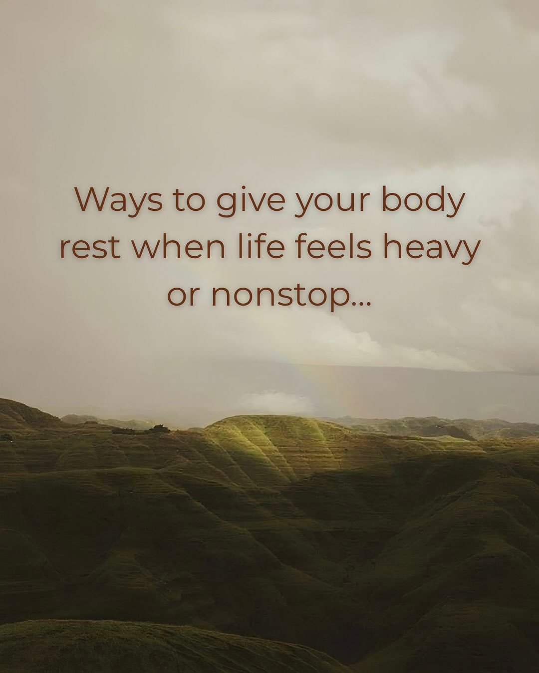 Rest isn&rsquo;t always about stopping everything. Sometimes it&rsquo;s about softening.
It&rsquo;s slowing down enough to notice what your body is asking for.
Maybe it&rsquo;s quiet. Maybe it&rsquo;s movement. Maybe it&rsquo;s just one deep breath b