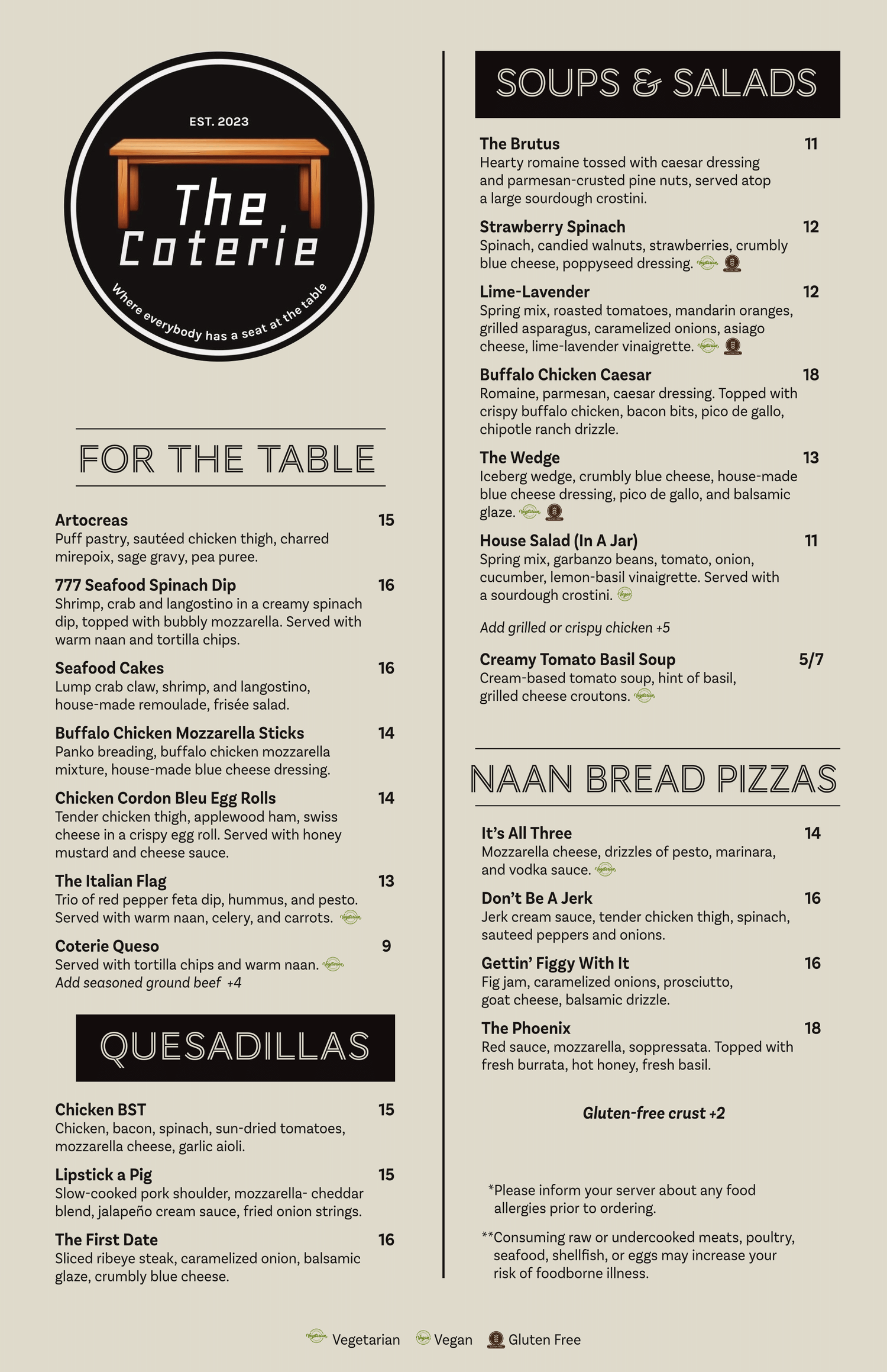 Our Menu — The Coterie Restaurant