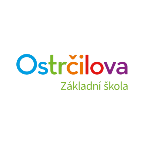 Ostrčilova Základní škola logo with colorful text on a white background