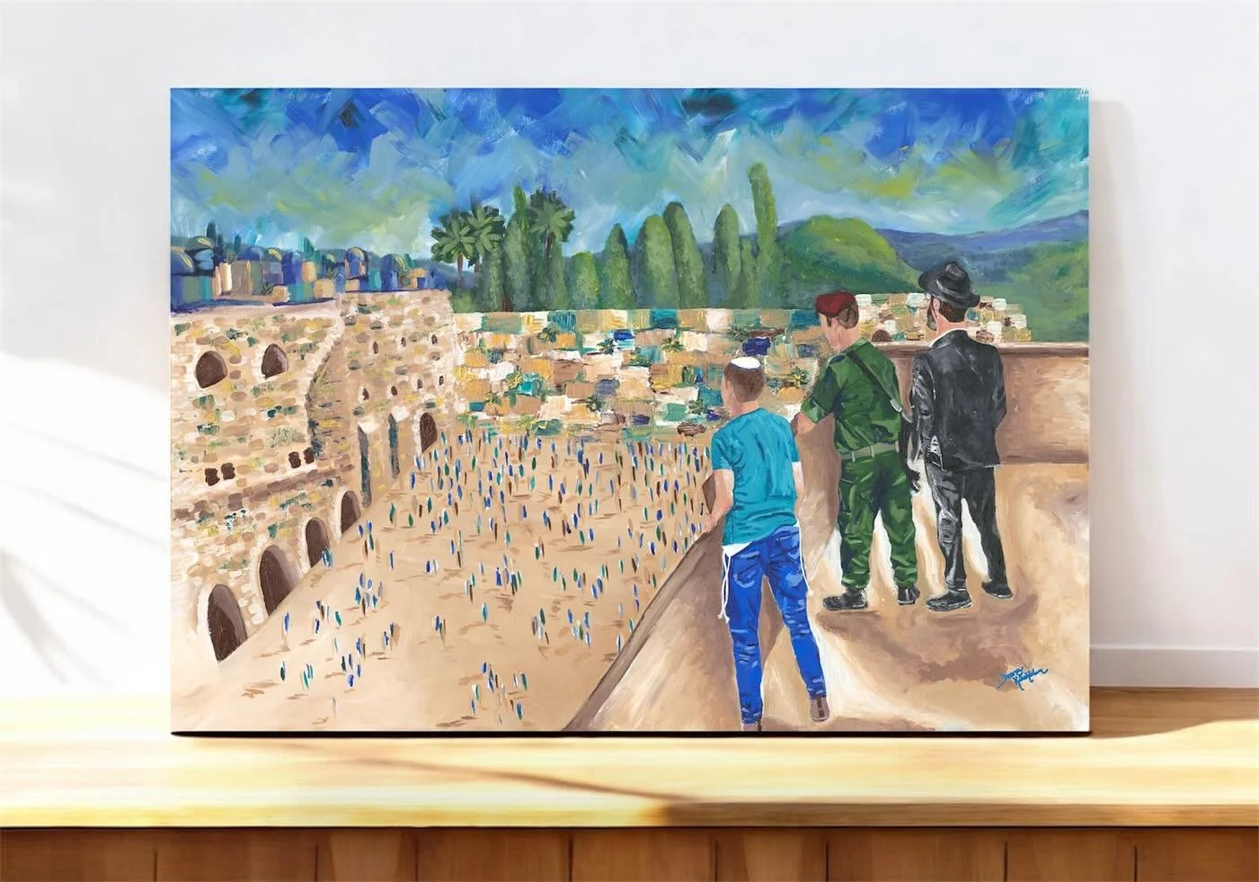 It&rsquo;s that top view glimpse 🙌🏻🫶🏻✨ Available for prints, DM me 🩵 #unity #kotel #jerusalem #israel #israelart #jewishart #elevateyourhome #artthatelevates #topview #pray #acryliconcanvas #painting #art