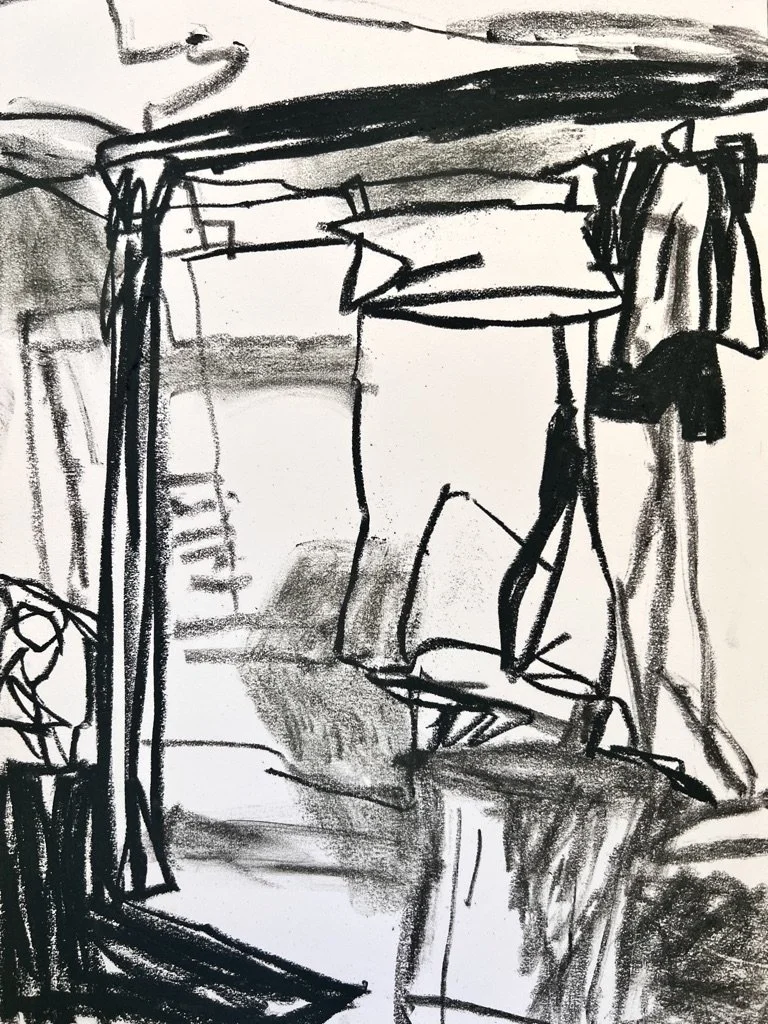 Backyard clothesline drawing 1, 2023, soft pastel on paper, 21 x 29.7cm