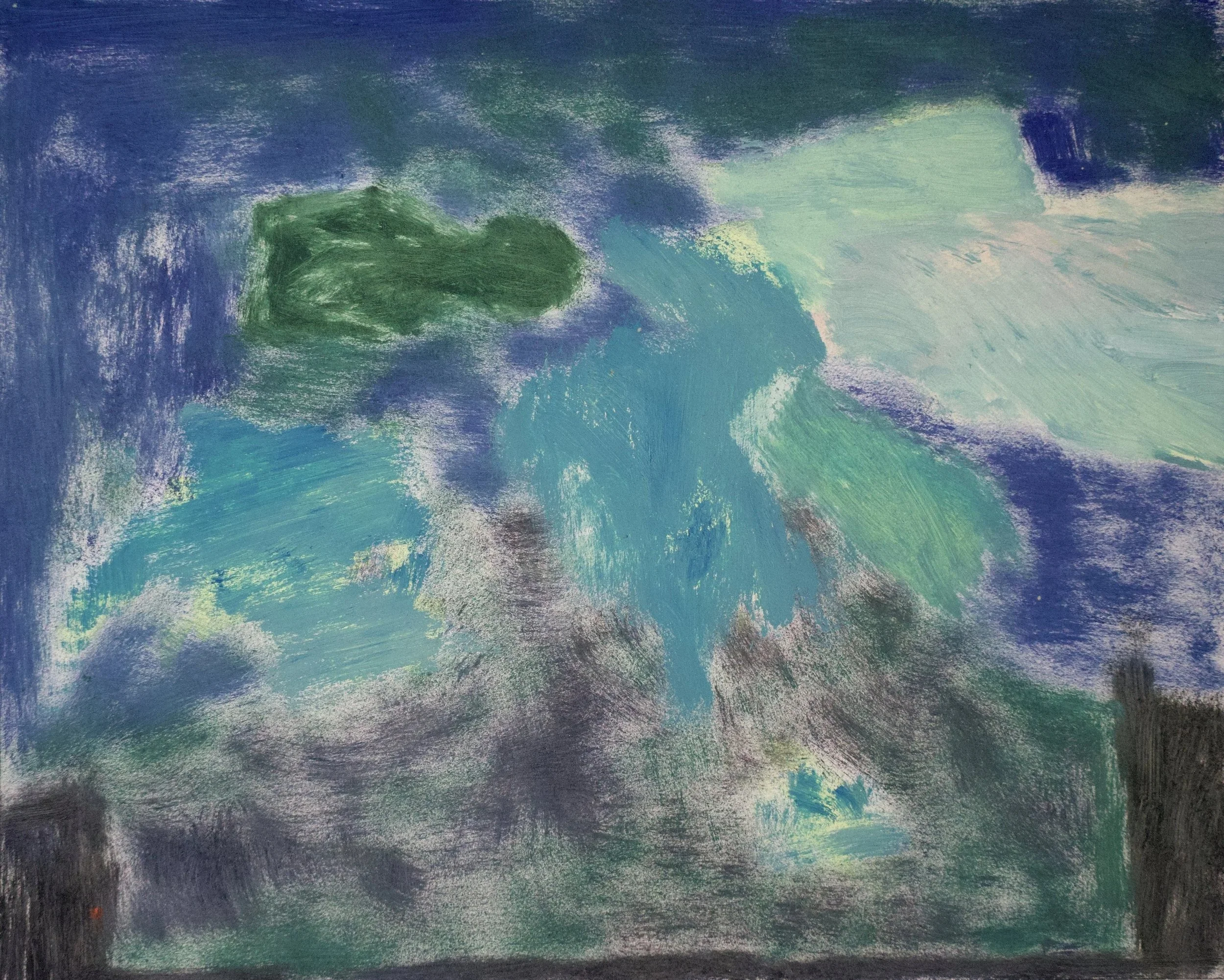 Moment in Blue With Green Shape, oil on gesso panel, 20 x 25cm