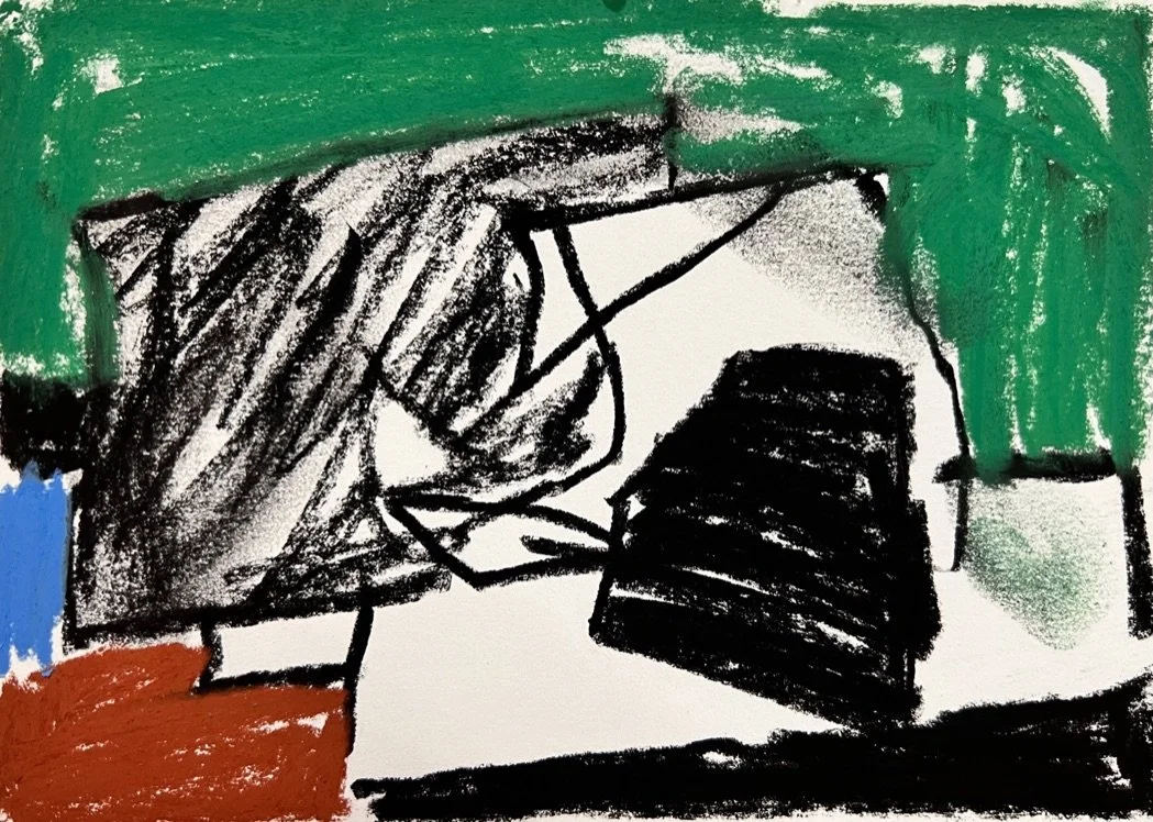 View From The Studio (grass and deck), 2023, pastel on paper, 15 x 20cm