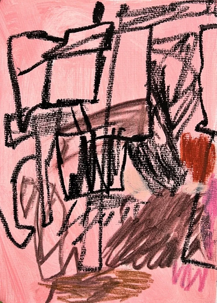 Quick Drawing 1 (Clothesline), 2023, acrylic and oil pastel on paper,21 x 29.7cm