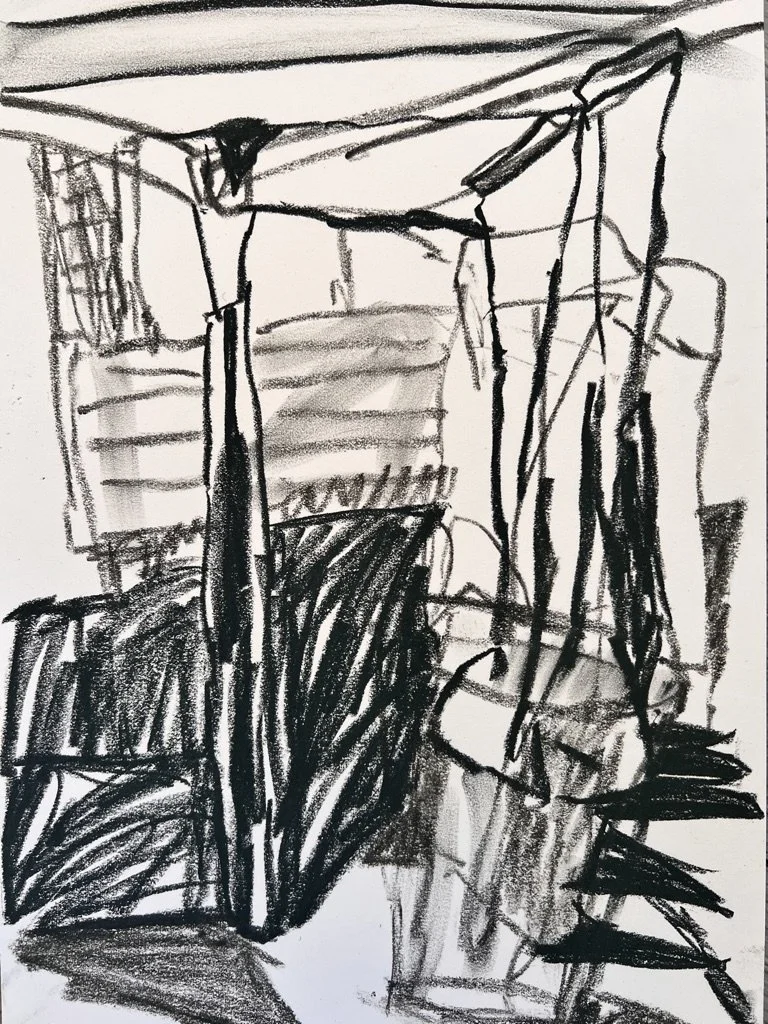 Backyard clothesline drawing 3, 2023, soft pastel on paper, 21 x 29.7cm