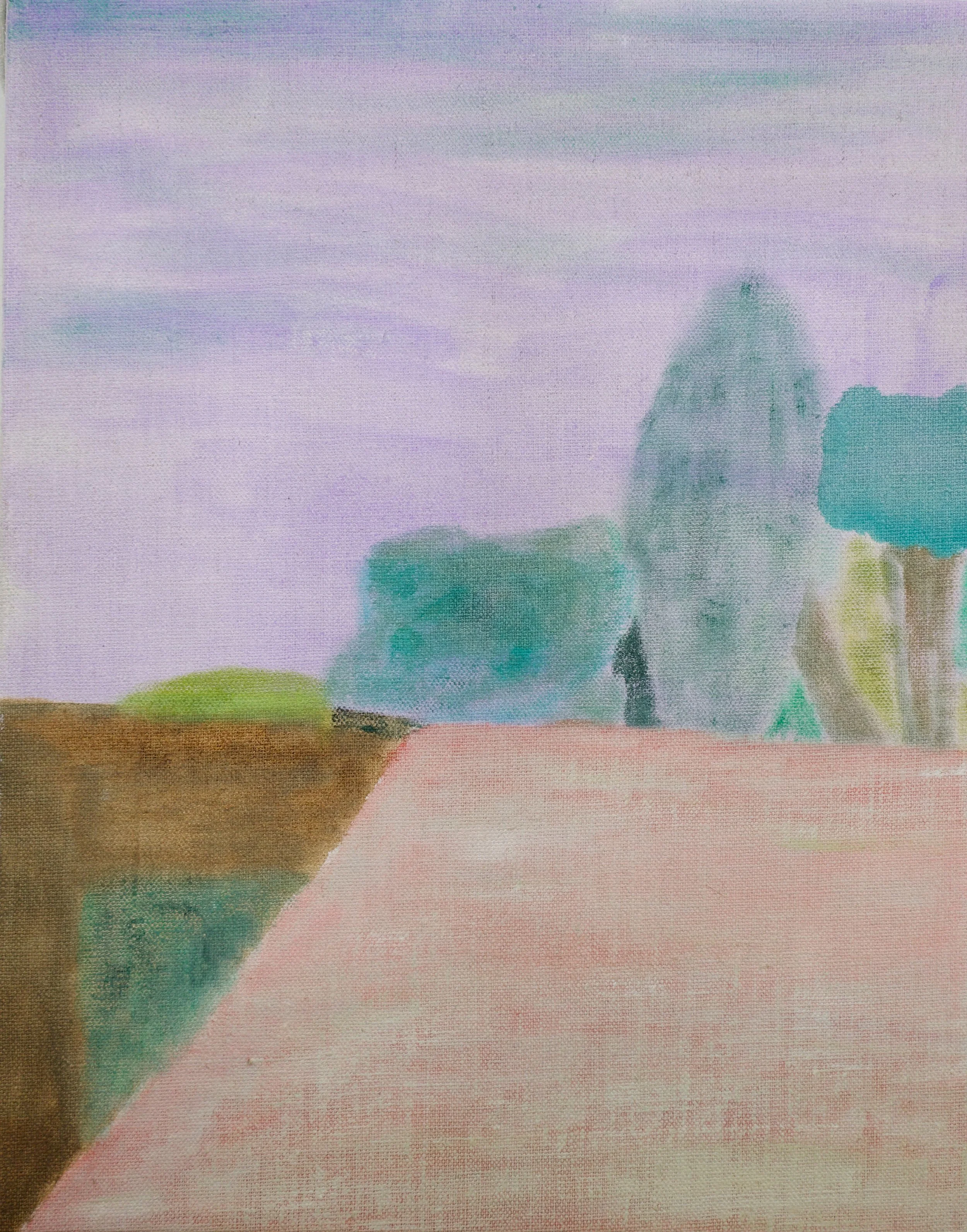 Roof and Trees, oil on linen on board, 35.6x28cm